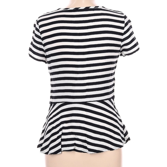 Banana Republic Black & White Stripe Sailor Short Sleeve Peplum Blouse Top Sz 10 - Picture 2 of 11
